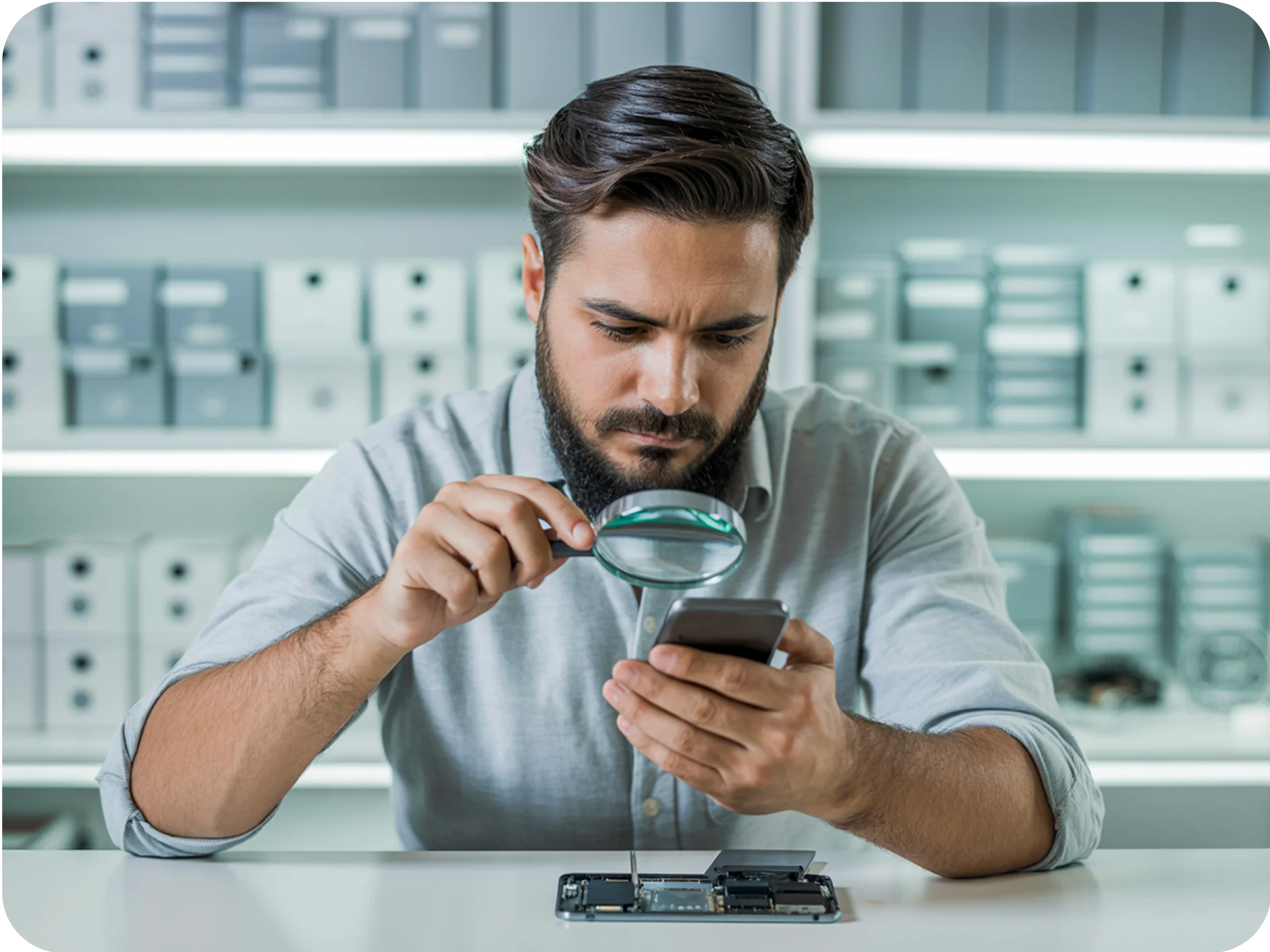 image of man using microscope